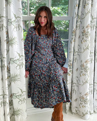 The Tiered Puff Sleeve Dress - Outbloom in Midnight