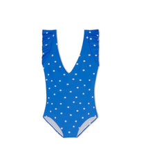 The Ruffle Backflip - Microfloral in Azure & White Sand