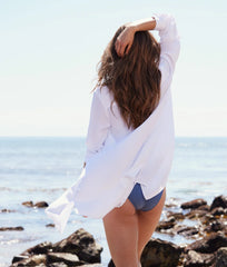 The Silky Luxe Short Effortless Shirtdress Cover-Up - Cloud White